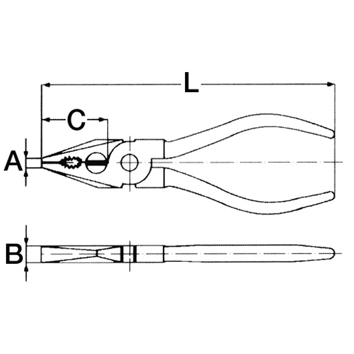 Dessin technique de PINCE UNIVERSELLE PLATE MM 200 100